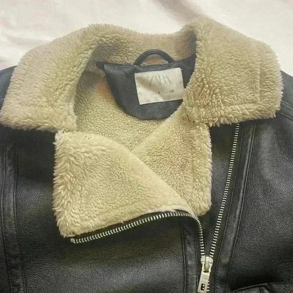 Zara Girls Combo Double Faced Biker Moto Jacket Black Cream - Picture 3 of 10